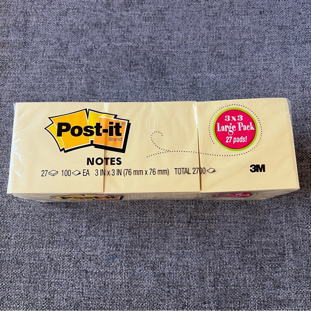 NWT Post-it Notes, 3" x 3", Canary Yellow, 27 Pads, 2,700 Total Sheets